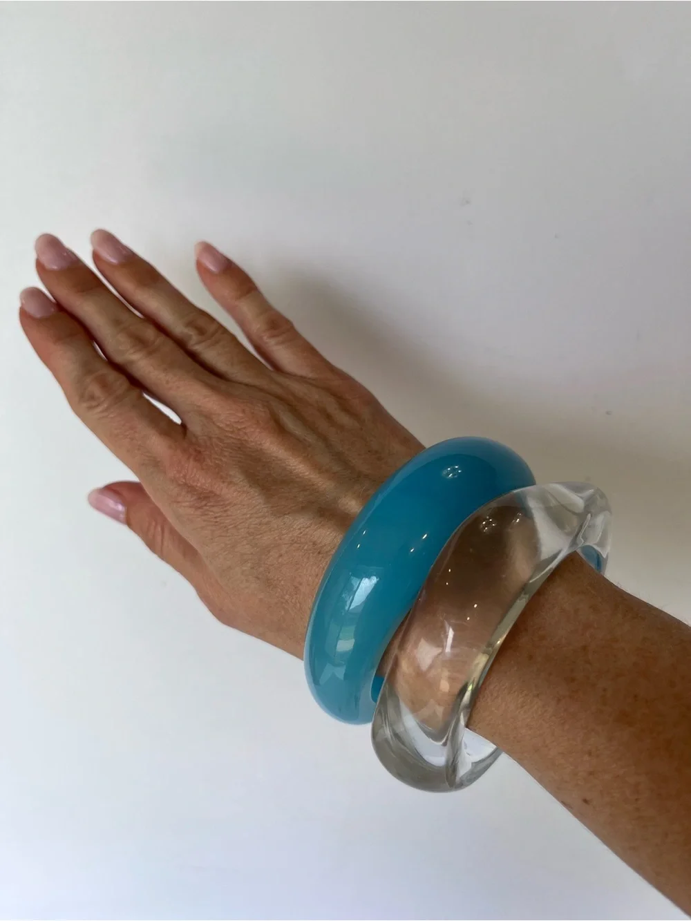 Vintage Bangles Set of 2 Blue Clear Retro